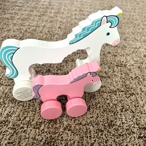 Jack Rabbit Unicorn nesting wooden push toys, set of 2